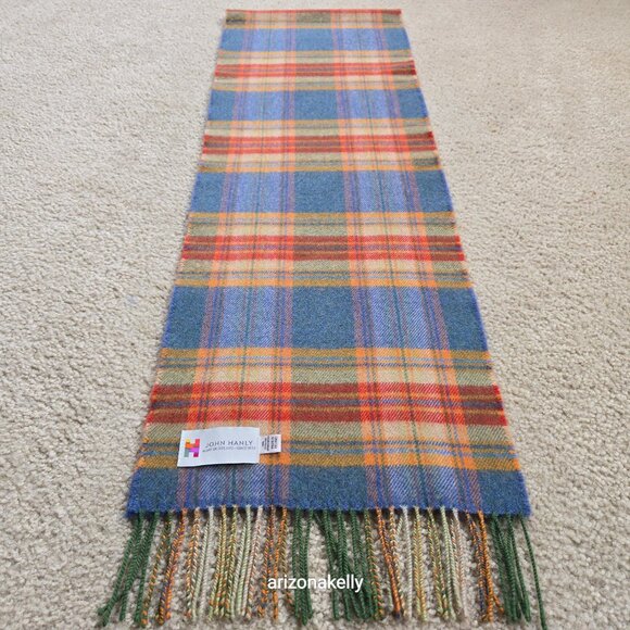 John Hanly Extra Fine Merino Wool Scarf Colorful Plaid - Picture 6 of 8